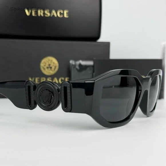 Versace Men Sunglasses Black Grey Rectangle VE4361 Medusa Biggie 536087 NEW